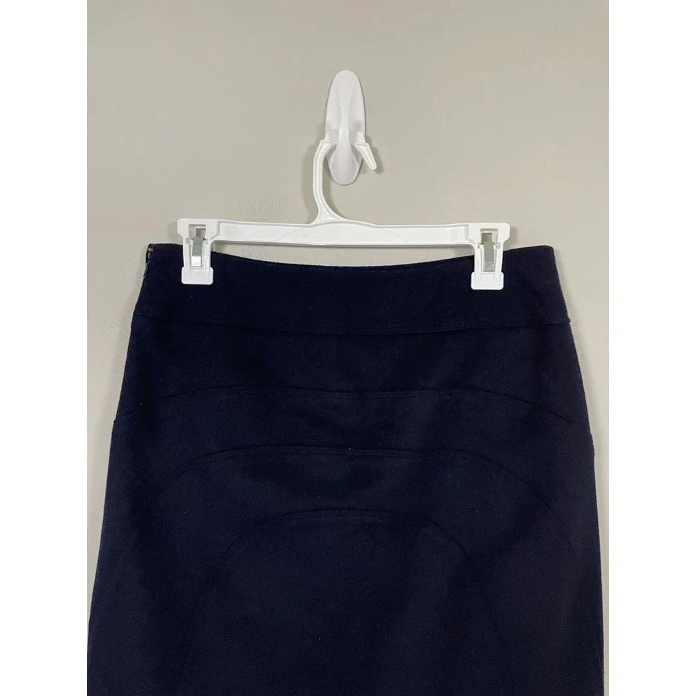 Tory Burch Navy Blue Wool Short Pencil Skirt Size 2 Designer Quiet Luxury Career